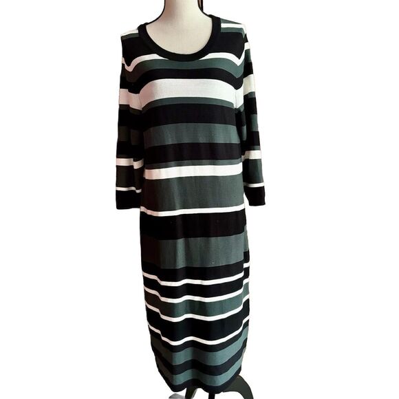 Striped Black and Gray Women's Dress - Picture 2 of 10